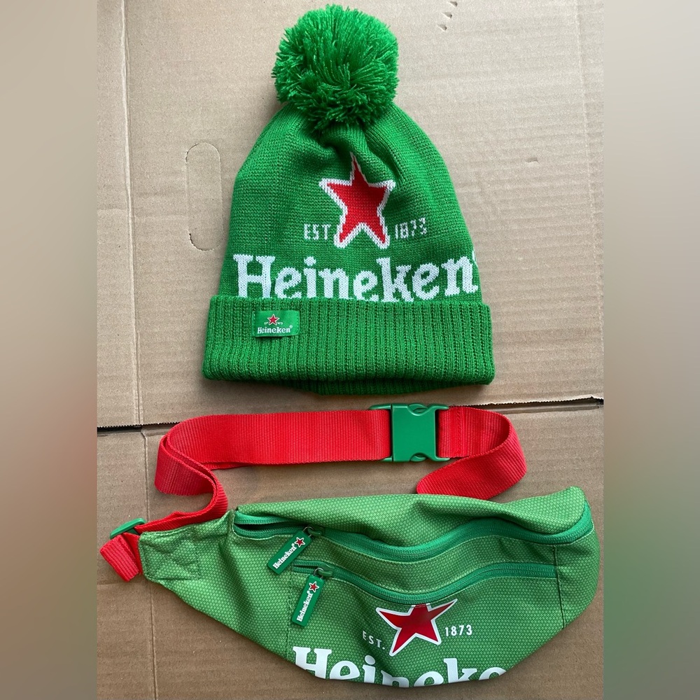 Green Beanie with Pom Pom and waist Pack Set